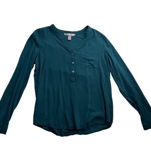 Forever 21 Teal Long Sleeve Blouse Womens Medium Romanticcore Office Siren Basic